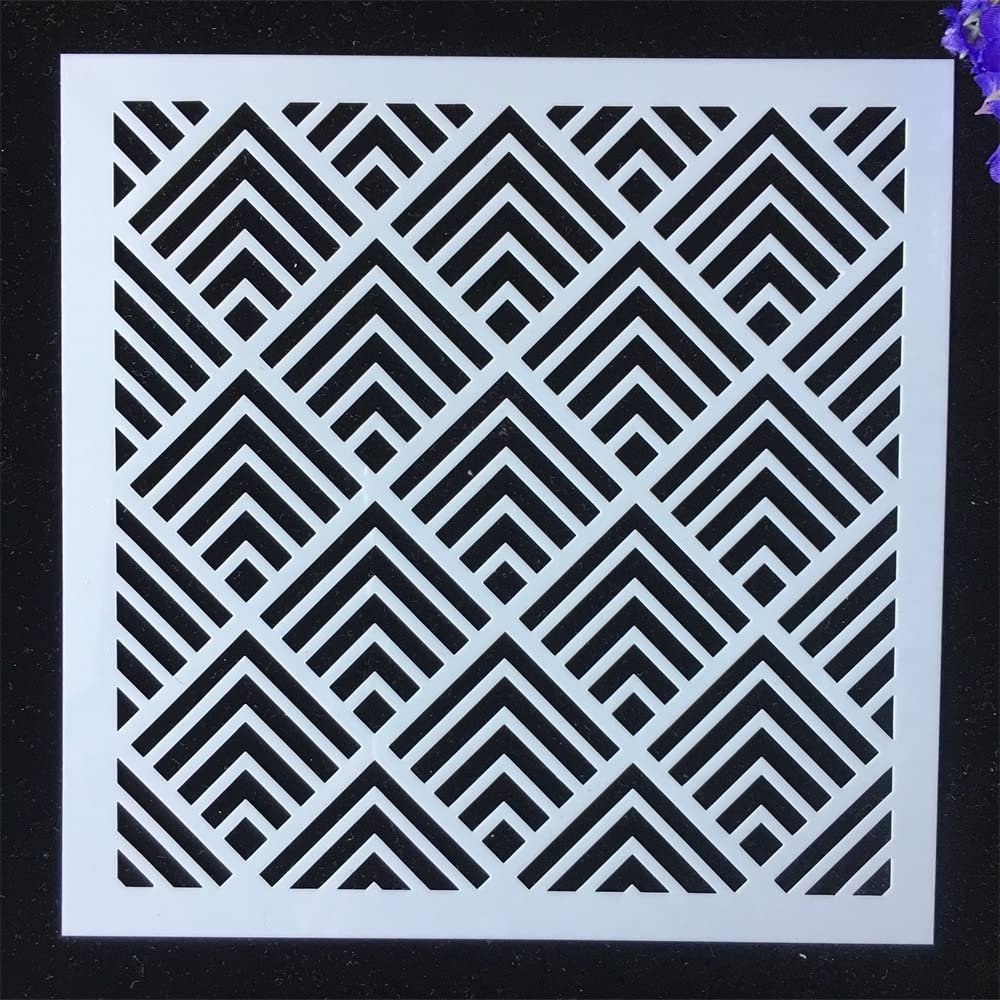 20cm Square Line Grid Tri Angle Frame Stencils for Painting On Wood,Reusable Home Decor Stencils, Stencils and DIY Templates for Signs, Crafts, Art