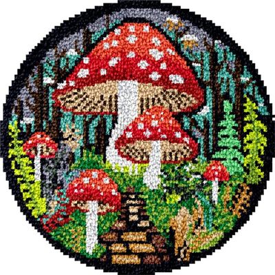 Mushroom Pattern Latch Hook Rug Kits Latch Hook kit Cushion Blanket Embroidery Craft Kits for Beginner DIY Latch Hook Carpet Rug Kit with Printed Canvas Hobby & Craft 60x60cm