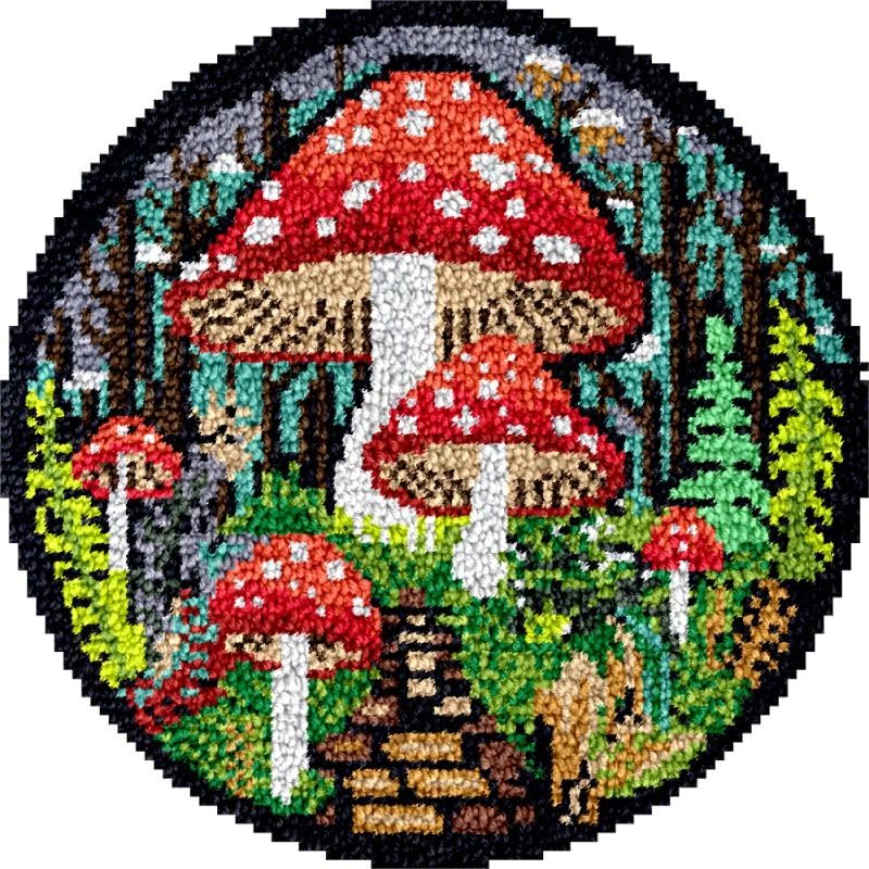 Mushroom Pattern Latch Hook Rug Kits Latch Hook kit Cushion Blanket Embroidery Craft Kits for Beginner DIY Latch Hook Carpet Rug Kit with Printed Canvas Hobby & Craft 60x60cm