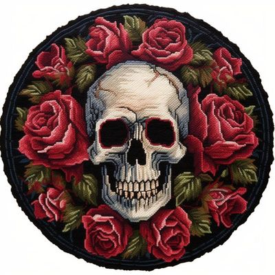 Red Rose Skull Latch Hook Rug Kits Latch Hook kit Cushion Blanket Embroidery Craft Kits for Beginner DIY Latch Hook Carpet Rug Kit with Printed Canvas Hobby & Craft 60x60cm(i121)