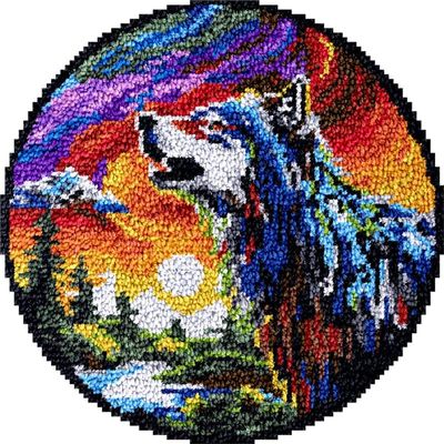 Mountain Wolf Latch Hook Rug Kits Latch Hook kit Cushion Blanket Embroidery Craft Kits for Beginner DIY Latch Hook Carpet Rug Kit with Printed Canvas Hobby & Craft 60x60cm(i159