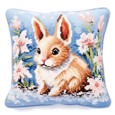 Latch Hook Pillowcase Kits Set Snow Rabbit Cushion Cover Latch Hook Carpet Rug Pillow Cover Throw Pillow Craft Kits with Printed Canvas for Starter - 17 x 17 Inch(1-66)