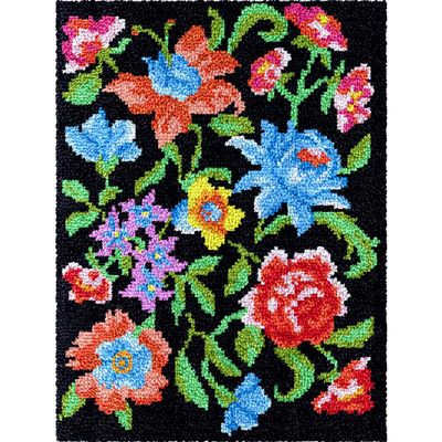 Yglnden Latch Hook Kit Rug DIY Throw Cover Crochet Needlework Colour Printed Canvas Decor for Adults (Flower D:61x87cm/24 X34)