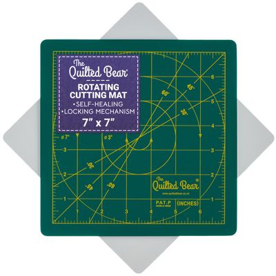 The Quilted Bear Rotating Cutting Mat 7" x 7" - Locking & Rotating Self Healing Cutting Board for Sewing, Fabric & Effortless Quilting - 360 Degree Sewing Supplies Mat for Craft Table (Green)