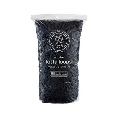Friendly Loom | Lotta Loops - 10 PRO-Sized Black Potholder Weaving Loops | Craft 6 Cotton Potholders