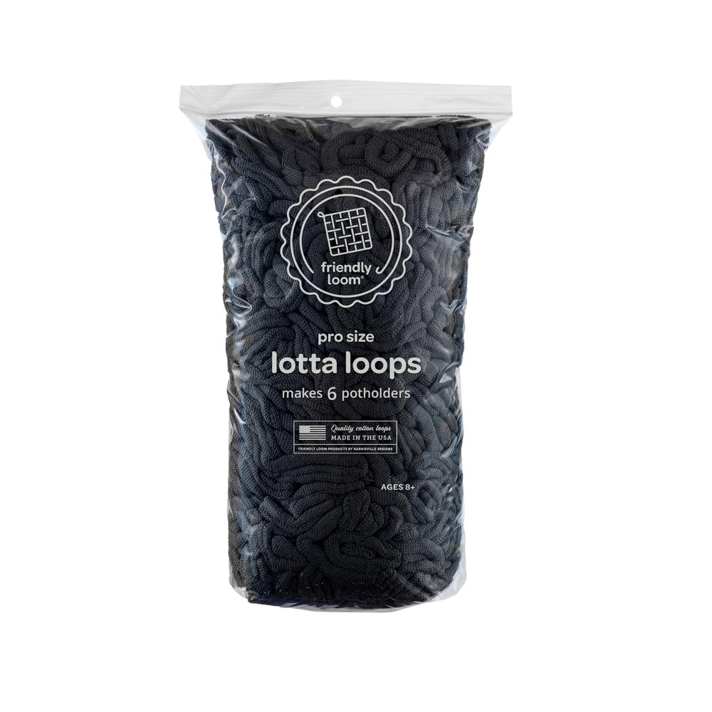 Friendly Loom | Lotta Loops - 10 PRO-Sized Black Potholder Weaving Loops | Craft 6 Cotton Potholders