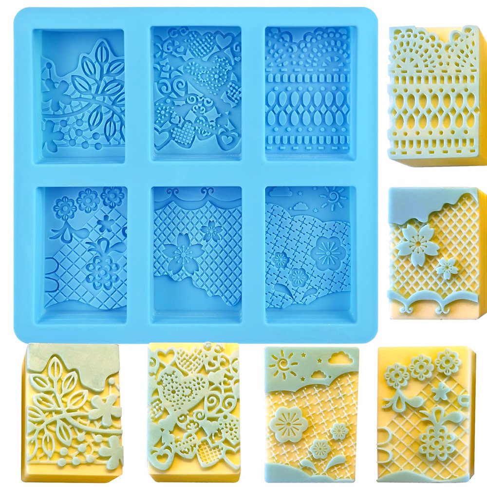 Silicone Soap Molds, 3D Detailed Flower Soap Mold, Rectangular Lace Pattern Soap Mold for DIY Handmade Soap Candle Wax Mold Lotion Bar, Bath Bombs, Reusable for Wedding Favors