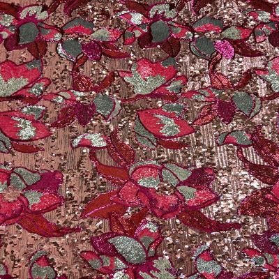 Fashion Fabrics LLC Giselle Multicolor Floral Sequins Fabric - Sold by The Yard 58" (Fuchsia)