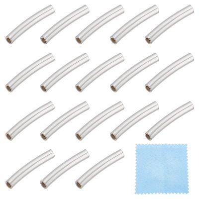 BENECREAT 30Pcs Sterling Silver Curved Tube Beads, 1.5x10mm, Perfect for Jewelry Making
