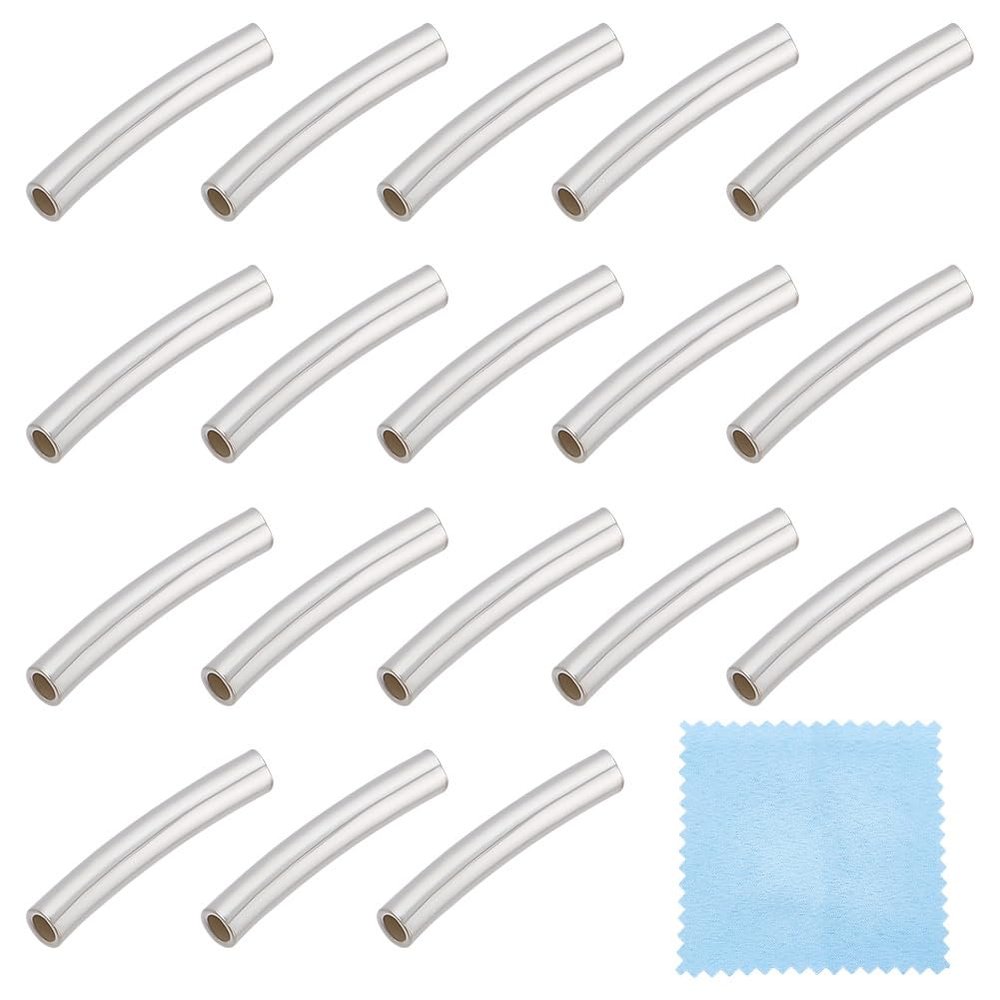 BENECREAT 30Pcs Sterling Silver Curved Tube Beads, 1.5x10mm, Perfect for Jewelry Making
