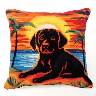Latch Hook Pillow Kit Set Cushion Cover Sunset Labrador Latch Hook Carpet Rug Pillow Cover Throw Pillow Craft Kits with Printed Canvas 17 x 17 Inch(o-29)