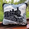 Latch Hook Pillow Kit Set Cushion Cover Steam Train Latch Hook Carpet Rug Pillow Cover Throw Pillow Craft Kits with Printed Canvas for Starter 17 x 17 Inch(o-43) view 1