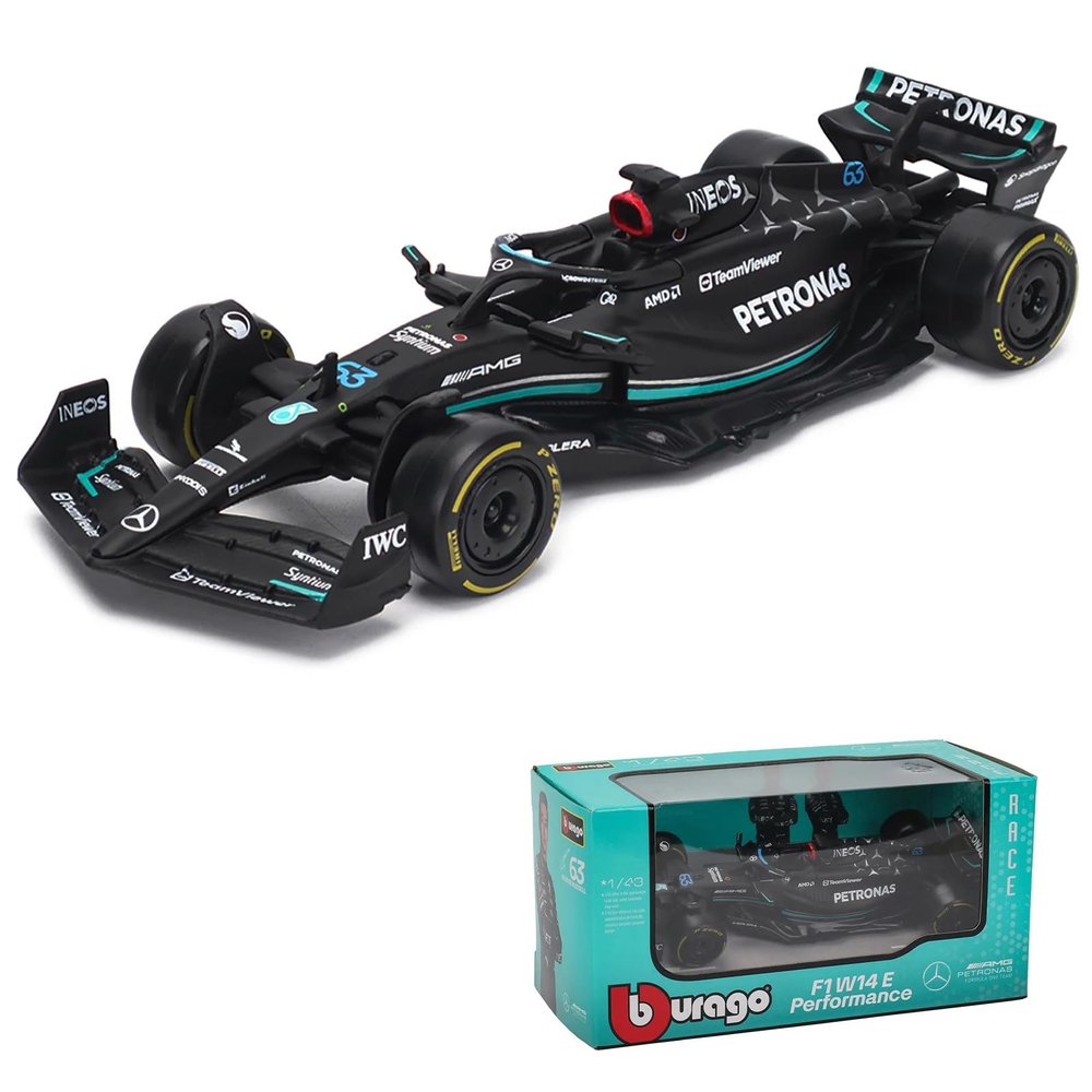 JODIYAAH 1/43 Bburago 1:43 Mercedes-AMG Petronas F1 Team W14 2023 44# Lewis Hamilton F1 63# George Russell Alloy Car Die Cast Model Collection Gift (W14 63#)