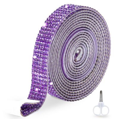 Self Adhesive Rhinestone Strips for Crafting -3 Yard Self Adhesive Rhinestones Ribbon Roll - Rhinestone Tape for Crafts - Bling Ribbon for DIY - Diamond strips - Bling Stickers for Decoration (Purple)