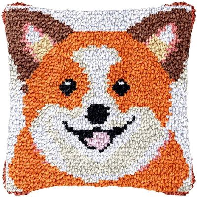 Beginner Latch Hook Kits Pillow Cover Set Shiba Inu Sofa Cushion Latch Hooking Handmade Cushion Rug Acrylic Yarn Printed Pillowcase Craft Kits Set 17 x 17 Inch