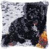 Beginner Black Puppy Dog Latch Hook Kits Pillow Cover Set Sofa Cushion Latch Hooking Carpet Rug Acrylic Yarn Printed Pillowcase Craft Kits with Tools Sofa Decor 17 x 17 Inch view 1