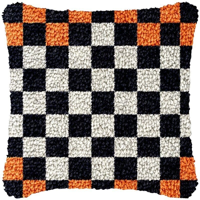 Beginner Color Grids Latch Hook Kits Pillow Cover Set Sofa Cushion Latch Hooking Carpet Rug Acrylic Yarn Printed Pillowcase Craft Kits with Tools Sofa Decor 17 x 17 Inch