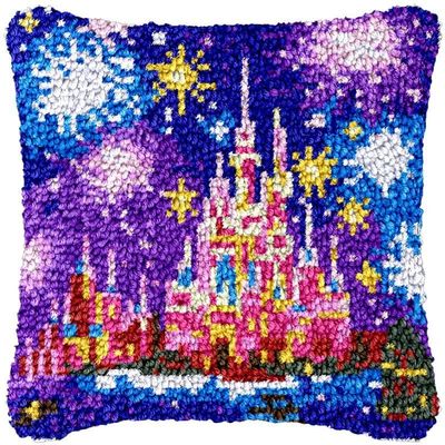 Beginner Latch Hook Kits Pillow Cover Set Firework Sofa Cushion Latch Hooking Handmade Cushion Rug Acrylic Yarn Printed Canva Pillowcase Craft Kits Set 17 x 17 Inch