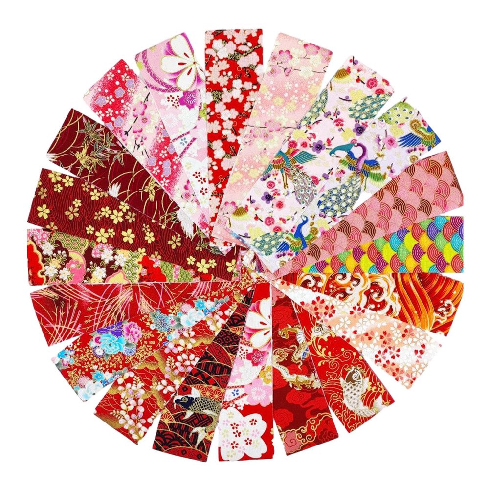Garende 20 Pieces Quilting Fabric Japanese Styles Multipurpose Fashion Jelly Roll Strips Thickened Cotton for Handkerchief DIY Girls, A