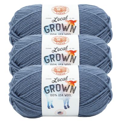 Lion Brand Yarn Local Grown, 100% Wool Made in USA Yarn for Knitting, Crochet, Blue Jeans, 3 Pack
