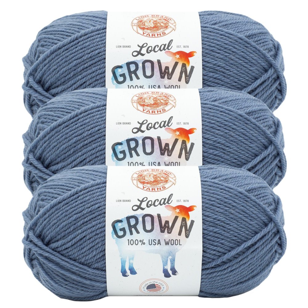Lion Brand Yarn Local Grown, 100% Wool Made in USA Yarn for Knitting, Crochet, Blue Jeans, 3 Pack