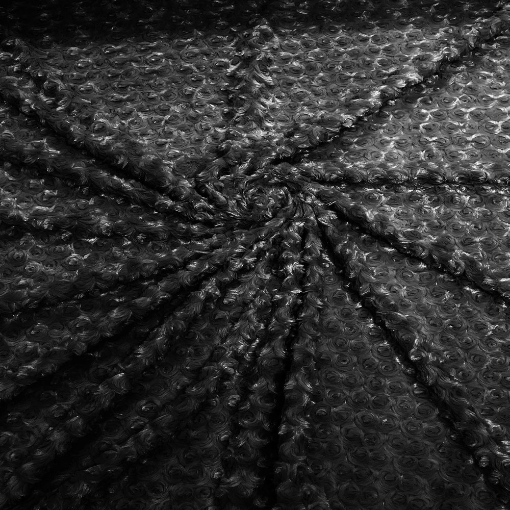 Backdrop King Inc, 58" Wide Minky Swirl Rose Blossom Ball Rosebud Plush Fur Fabric Polyester -Sold by Yard. (Charcoal, 5 Yards)