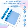 HTVSTD Metallic Foil HTV Vinyl Roll-12 x8ft Holographic HTV Cobalt Blue Heat Transfer Vinyl Blue Chrome Metallic Iron on Vinyl for T-Shirt view 2