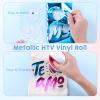 HTVSTD Metallic Foil HTV Vinyl Roll-12 x8ft Holographic HTV Cobalt Blue Heat Transfer Vinyl Blue Chrome Metallic Iron on Vinyl for T-Shirt view 3