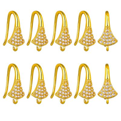 BEEFLYING 20PCS Real 18K Gold Plated Cubic Zirconia Earring Hooks Ear Wires with Dangle Loops for DIY Jewelry Making Crafts