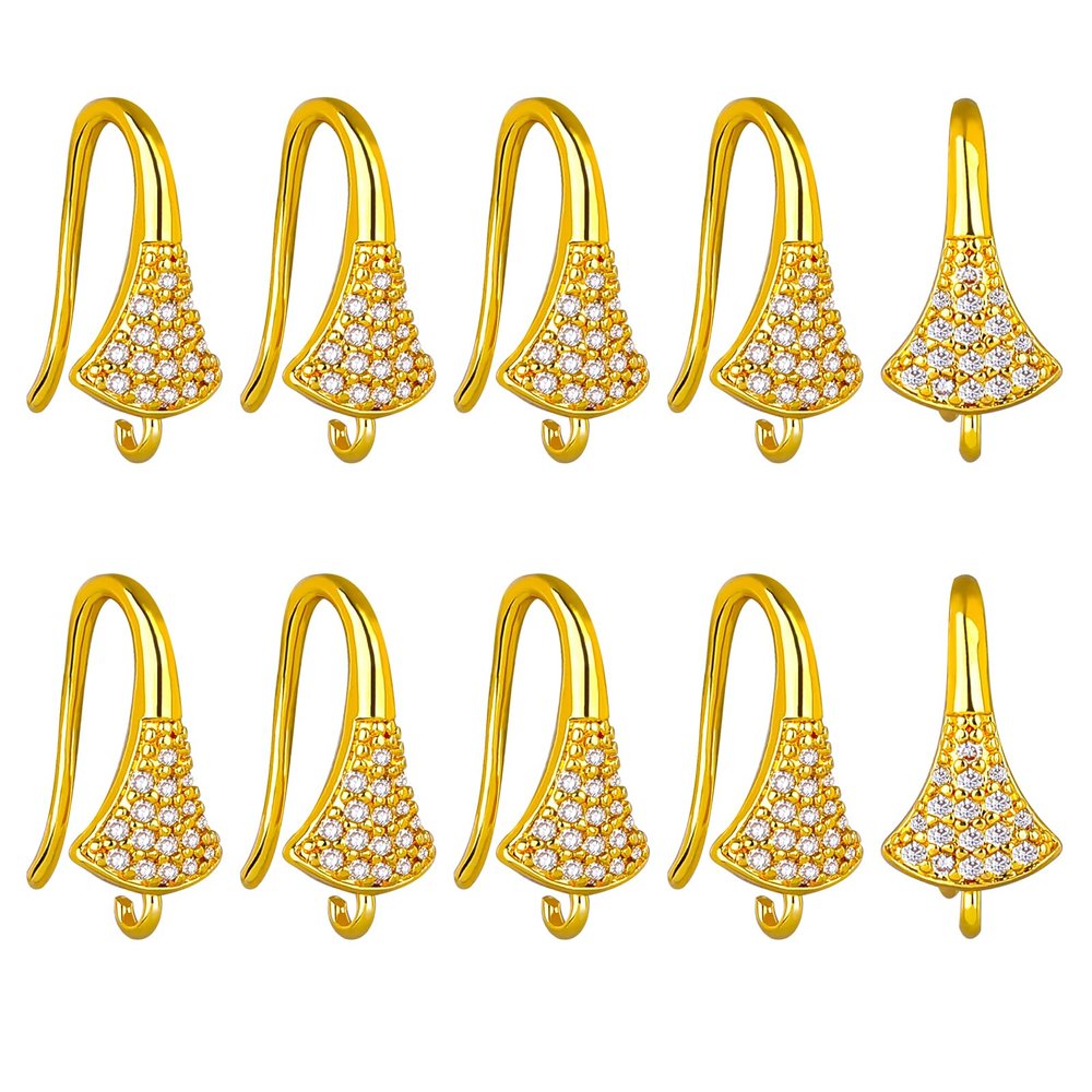 BEEFLYING 20PCS Real 18K Gold Plated Cubic Zirconia Earring Hooks Ear Wires with Dangle Loops for DIY Jewelry Making Crafts