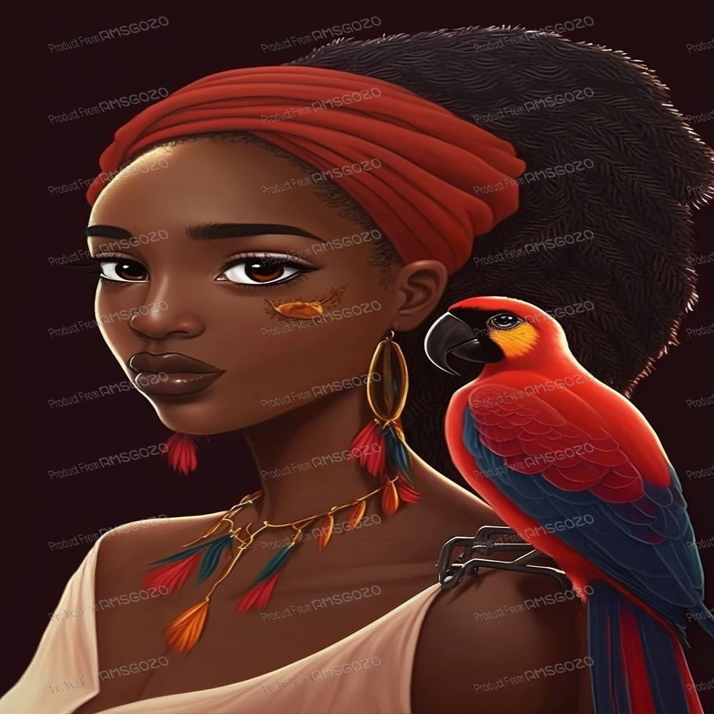 RMSGOZO 5D Parrot & African Women Diamond Painting 20X24 Inches - DIY Oil Cartoon Diamond Art for Adults & Kids, Full Circle Gemstone Cross Stitch Art Kit for Wall Decor Theater Decor Gifts