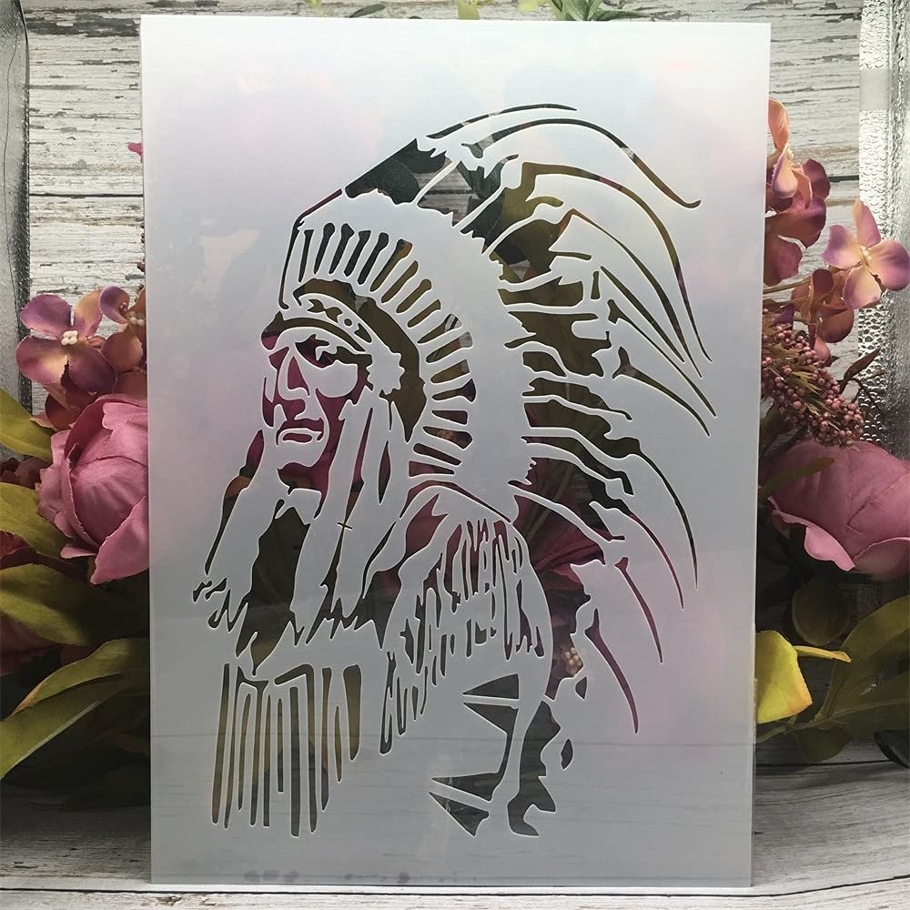 A4 29cm Old Leader Chief Stencils for Painting On Wood,Reusable Home Decor Stencils, Stencils and DIY Templates for Signs, Crafts, Art