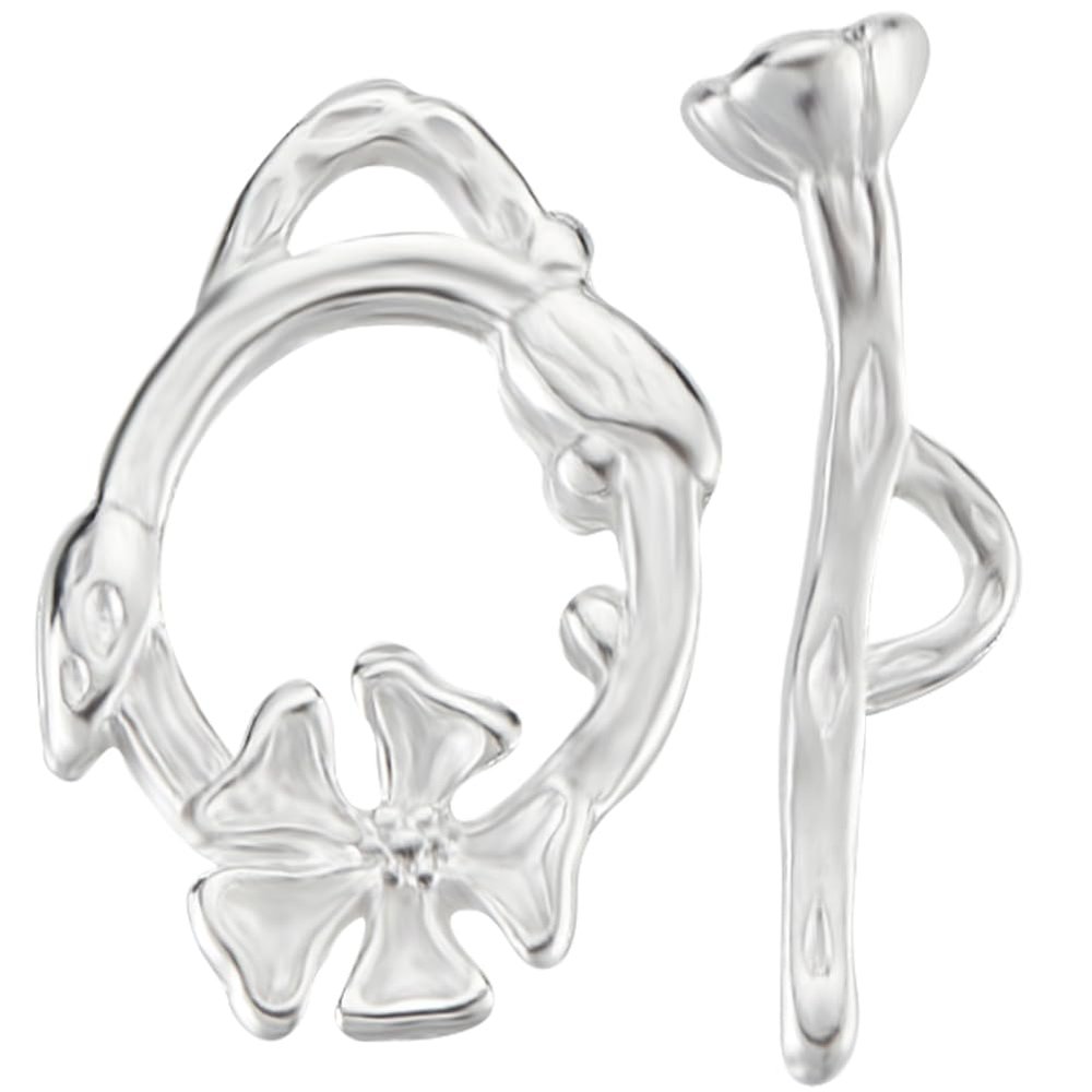 Beebeecraft 10 Sets Ring Toggle Clasps 925 Sterling Silver Plated Flower Bracelet Toggle Clasps T Bar Jewelry Clasps Connectors for Necklace Bracelet Making