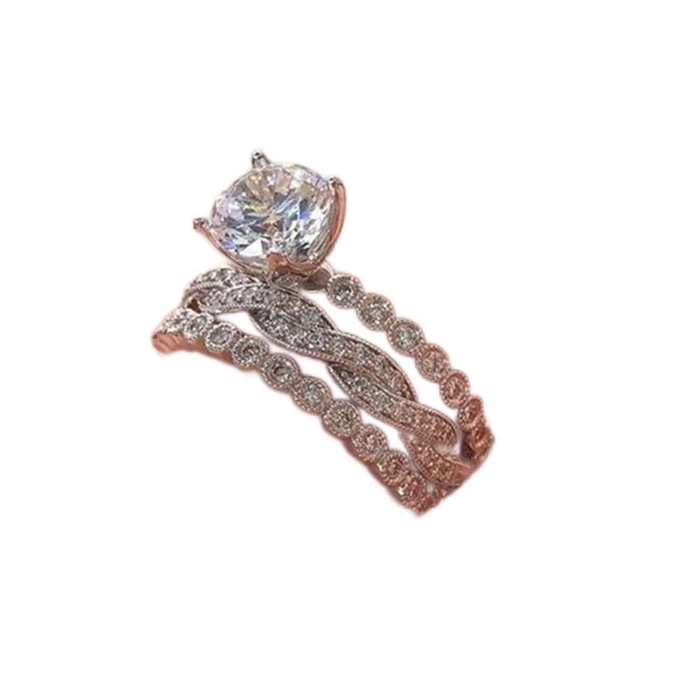 AZQ 925 Sterling Silver Shiny Full Diamond Gemstone Ring 18K Gold 3PCS Round Cut Cubic Zirconia Promise Rings Set CZ Diamond Multi Row Ring Eternity Engagement Wedding Band Ring Sets Z.96 (US Code 7)
