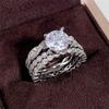 AZQ 925 Sterling Silver Shiny Full Diamond Gemstone Ring 18K Gold 3PCS Round Cut Cubic Zirconia Promise Rings Set CZ Diamond Multi Row Ring Eternity Engagement Wedding Band Ring Sets Z.96 (US Code 7) view 4