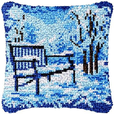 Beginner Latch Hook Kits Pillow Cover Set Blue Christmas Snow Sofa Cushion Latch Hooking Handmade Cushion Rug Acrylic Yarn Printed Canvas Pillowcase Craft Kits 17 x 17 Inch(f84)