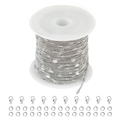 Kyutong 10M Stainless Steel Chain for Jewelry Making Thin Curb Silver Chains for Necklace Bracelet Making Supply Jewelry Findings