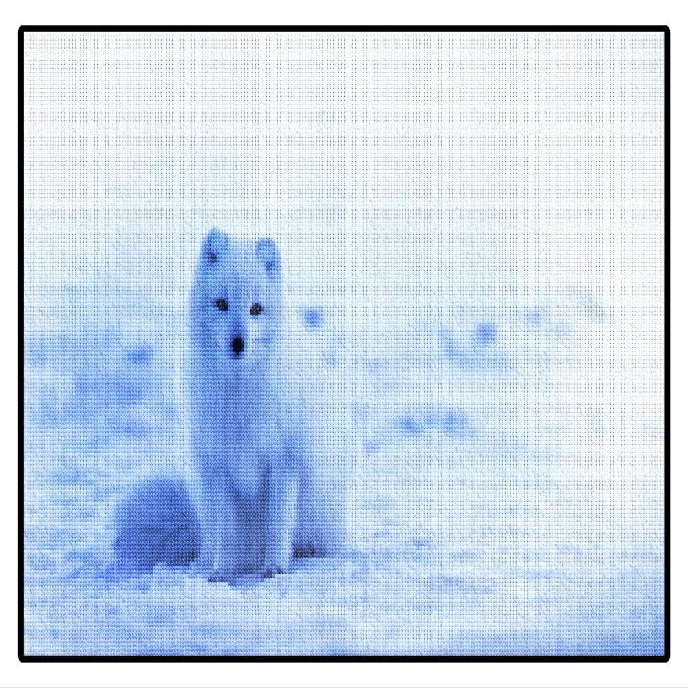 White Fox Animal Cross Stitch Kits for Adults Beginners Pre-Printed Pattern 11CT DIY Embroidery Easy Needlepoint Kits Personalized Gifts for Home Decor 16x20inch