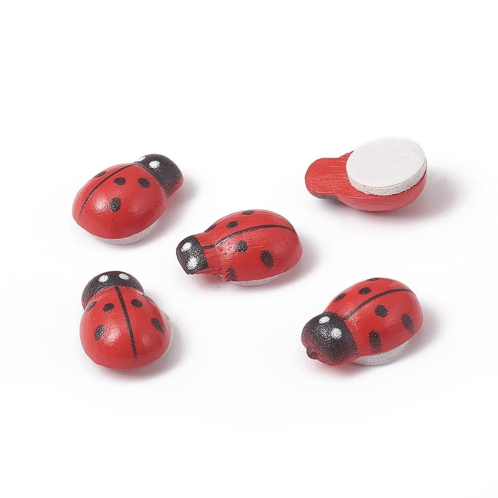 KISSITTY 100pcs Natural Wood Ladybug Craft Embellishments Red Ladybird Cabochons Flat Back Decorations for Crafts Ornaments DIY Scrapbooking Party Garden Home Decor