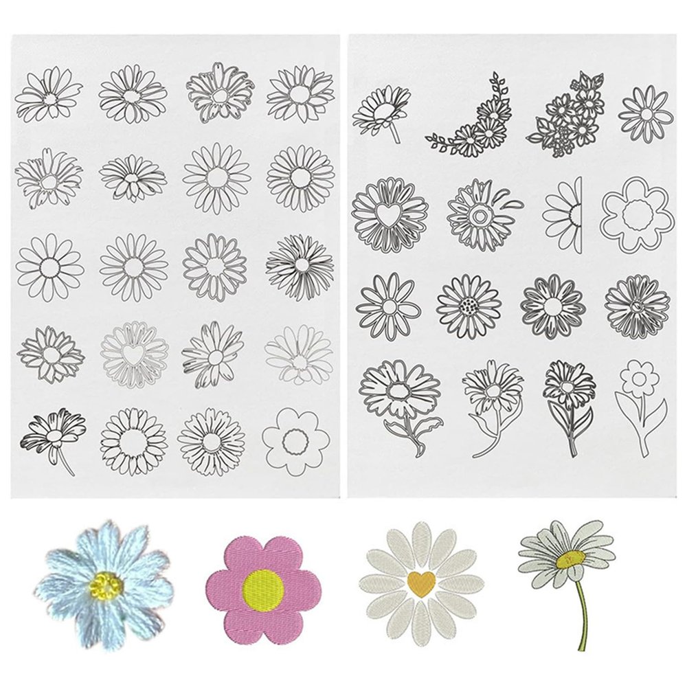 NICENEEDED 36 PCS Flower Hand Sewing Stabilizers, Floral Transfer Water Soluble Stabilizer, Washable Stick and Stitch Embroidery Paper for Hand Sewing Beginners