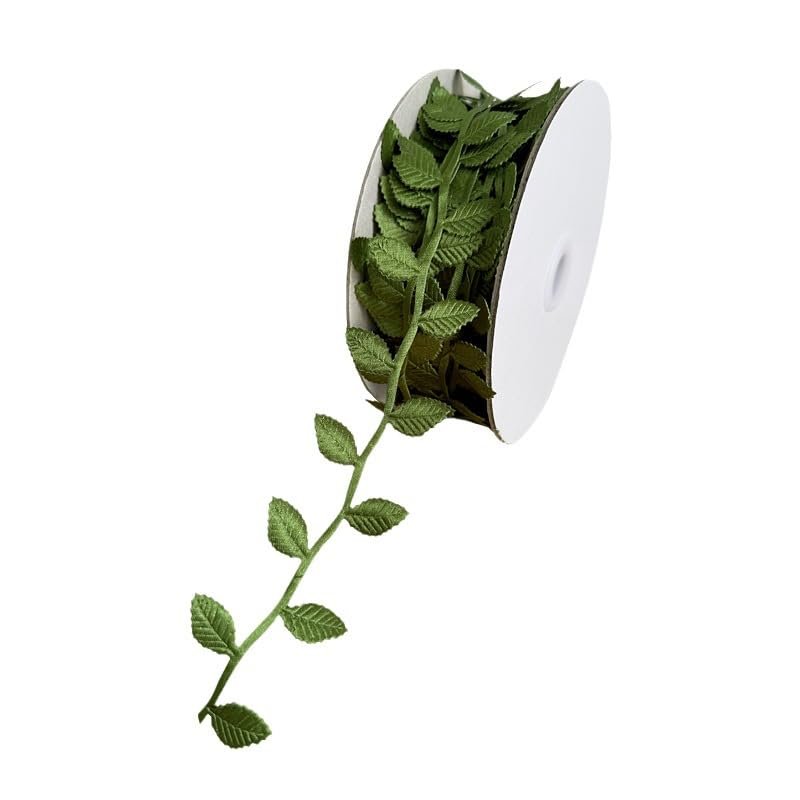 20 Yards Grass Olive Green Leaves Leaf Ribbon Trim Rope for DIY Crafts and Party Wedding Home Decorations (Green)