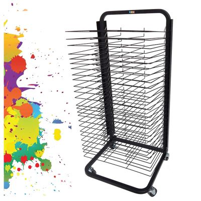 XLTFUC Mobile Art Drying Rack, with 25 Removable Shelves, Stackable Metal Drawing Art Rack for Classrooms, Art Studios and Homes