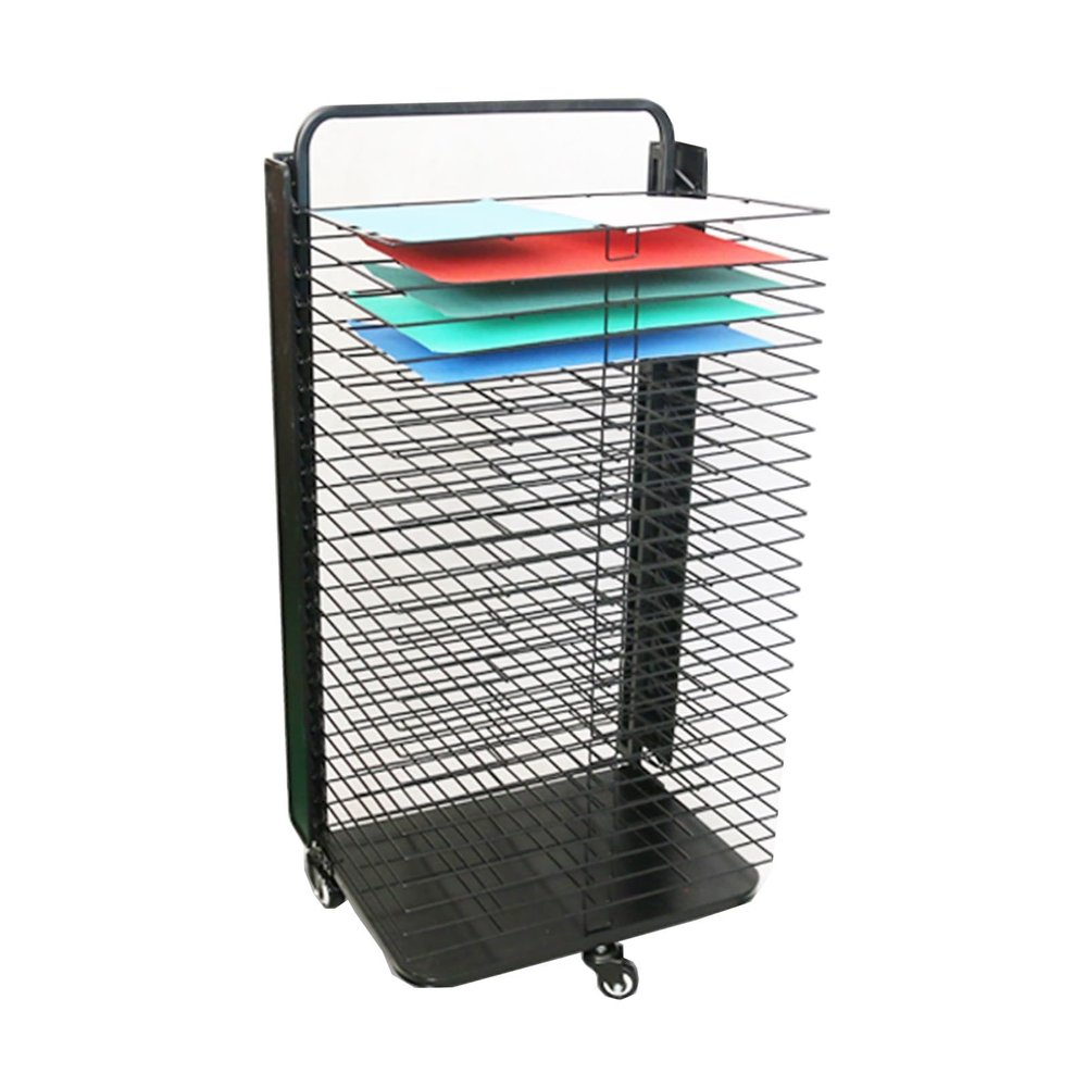 XLTFUC Art Drying Rack, Mobile Metal Art Storage Rack with 25 Removable Shelves, Stack Rack for Drawings, for Classrooms, Art Studio and Home