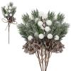 BEIJIALY 20 pcs Artificial Pine Picks, Christmas Berry Stem Christmas Floral Picks, Christmas Pine Cones Artificial Pine Needles Evergreen Pine Branches for Xmas DIY Crafts Decor(White) view 1