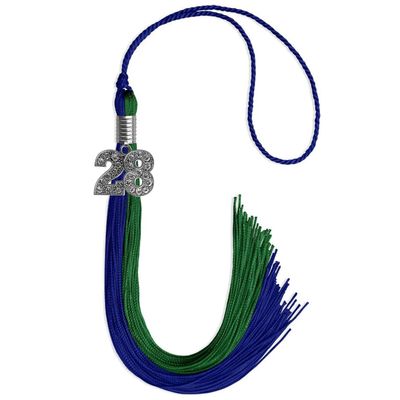 Endea Graduation Double Color Tassel with Silver Bling Charm (Royal Blue/Green, 2028)