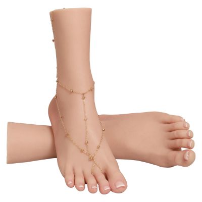 BodhiTCM Realistic Silicone Female Model Feet Life Size Jewelry Display Tattoo Practice Art Collection with Nails (Right Foot-with Skeleton, Brown)