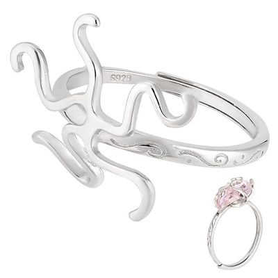 PH PandaHall 925 Sterling Silver Adjustable Ring Base, Claw Ring Blank Ring Gem Holder Finger Rings Bezel Setting with 5 Prongs for Women Crystal Rocks Cabochons Rhinestones Ring Mother's Day