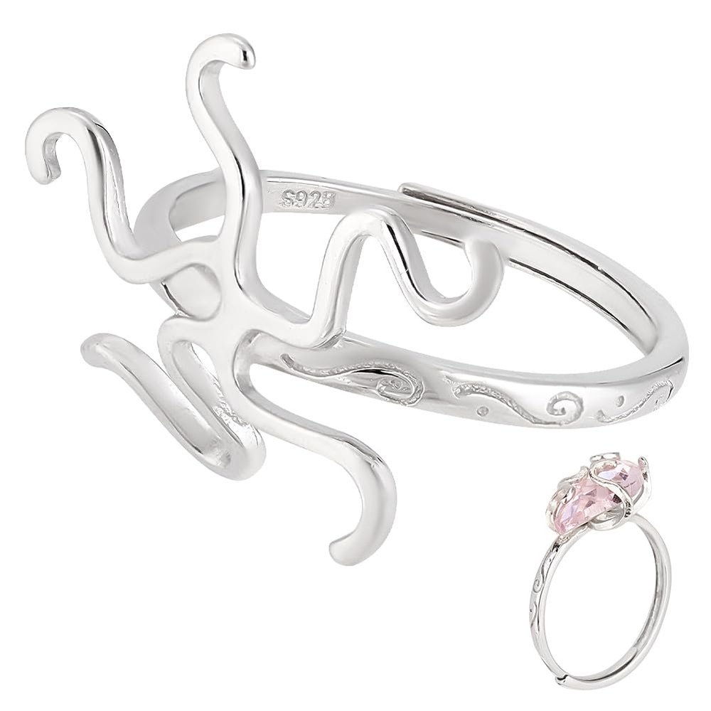 PH PandaHall 925 Sterling Silver Adjustable Ring Base, Claw Ring Blank Ring Gem Holder Finger Rings Bezel Setting with 5 Prongs for Women Crystal Rocks Cabochons Rhinestones Ring Mother's Day