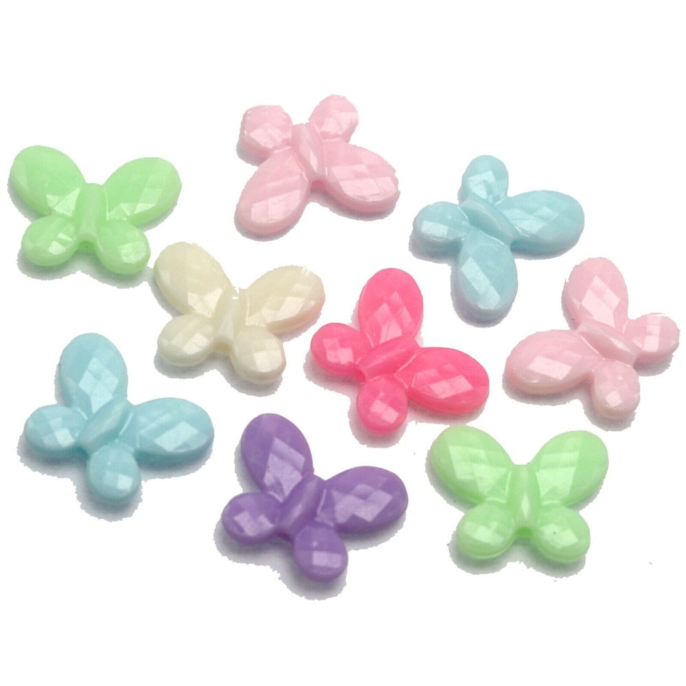 ALBERTAD 100 Mixed Pastel Color Acrylic Faceted Butterfly Shape Beads 17X13Mm Charm DIY Earring