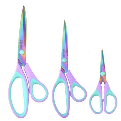 Zicolu Craft Scissors Set of 3 pack, Sharp Rainbow Titanium Coating All Purpose Scissors, Ergonomic Semi-Soft Rubber Grip, Suitable for School, Office and Household Use, 9.2''/8.5''/5.6"